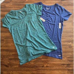 NWT Amazon Essentials Womens XS 2-Pack V-Neck Tech T-Shirts Teal Navy Activewear